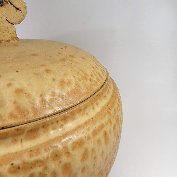 Handmade Stoneware Pot with Lid Grape and Leaf Design Ceramic Matt Glaze Signed - Picture 4 of 10